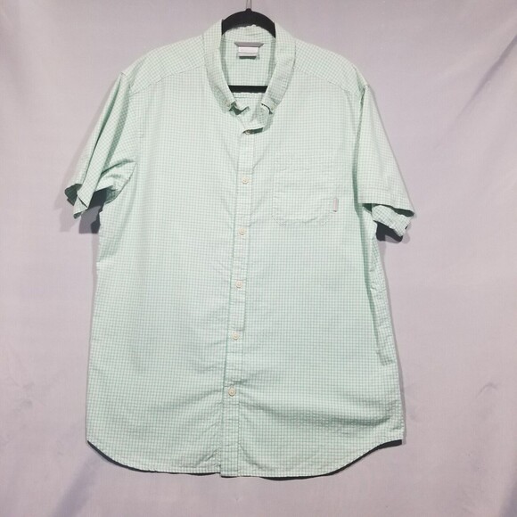 Columbia Mens XL Short Sleeve Button Down Shirt Green Window Pain Plaid - Picture 1 of 5